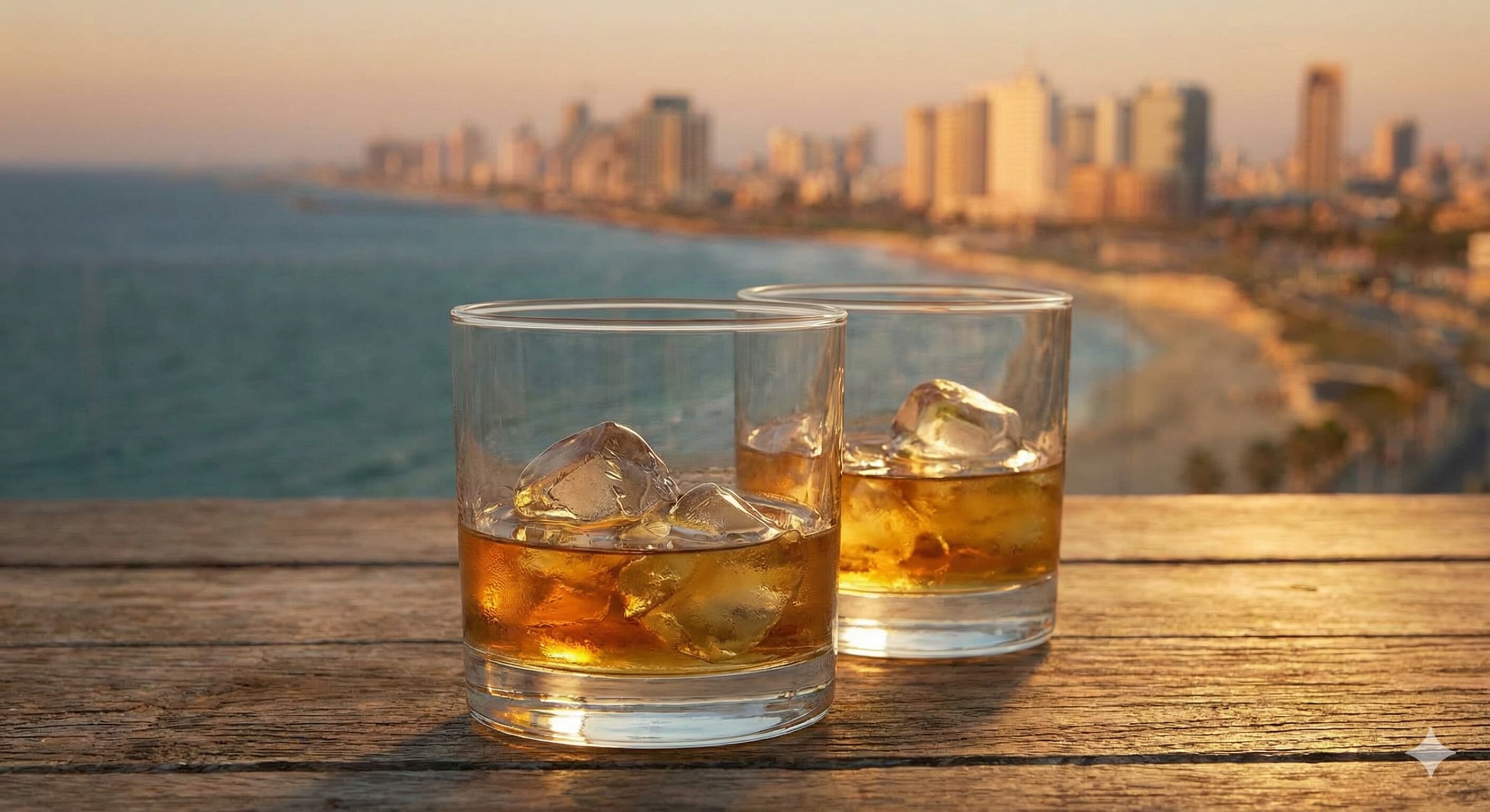 Bourbon glasses with Tel Aviv skyline
